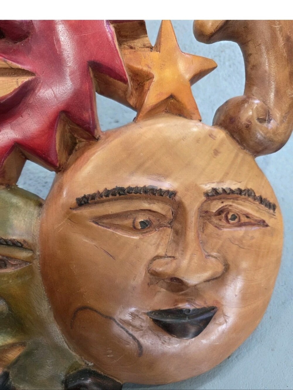 Unique Handcarved Wooden Celestial Sun & Moon Wall Hanging  Great Decor - Picture 6 of 8